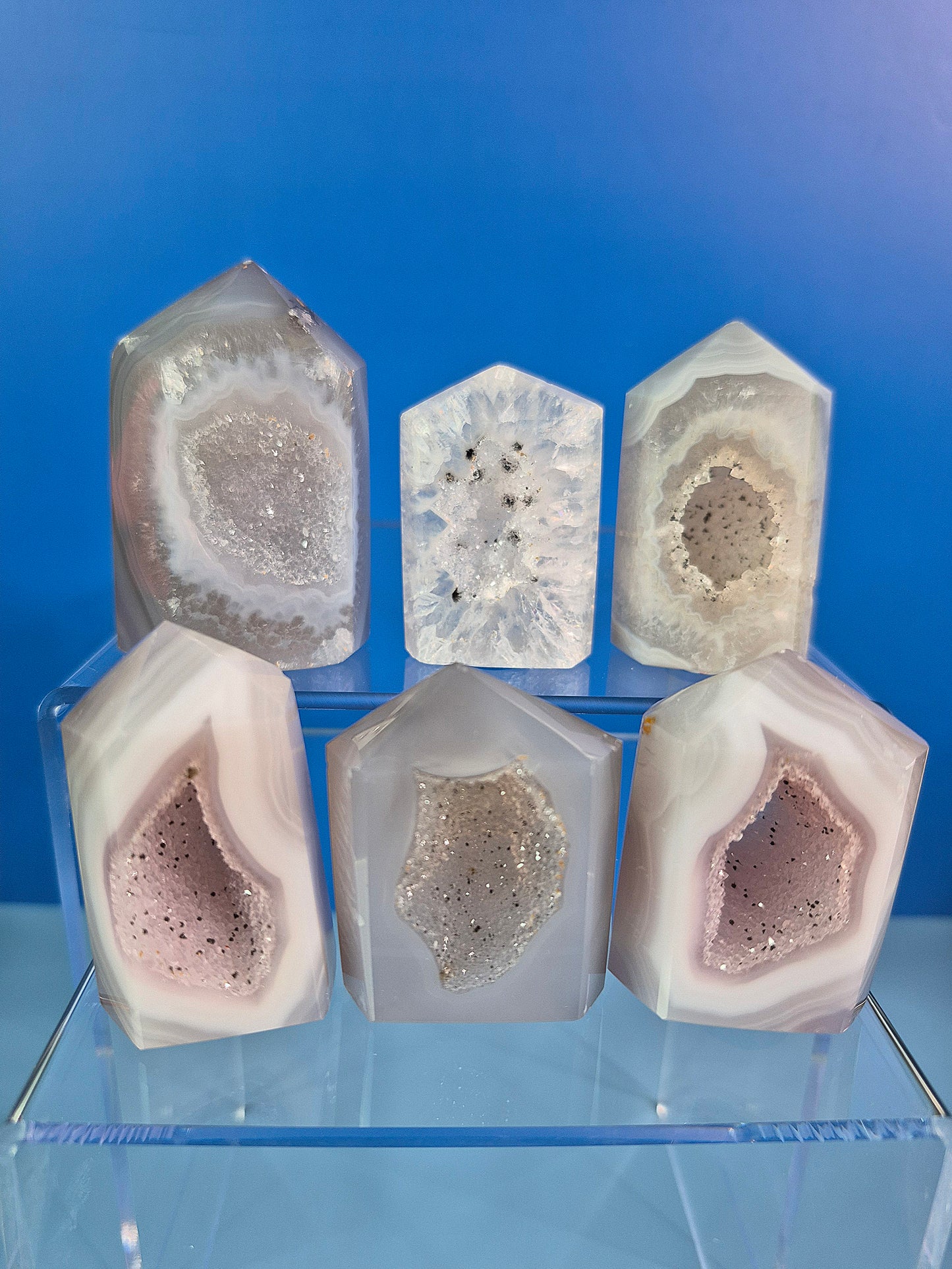Icy Mini Druzy Agate Towers (6)