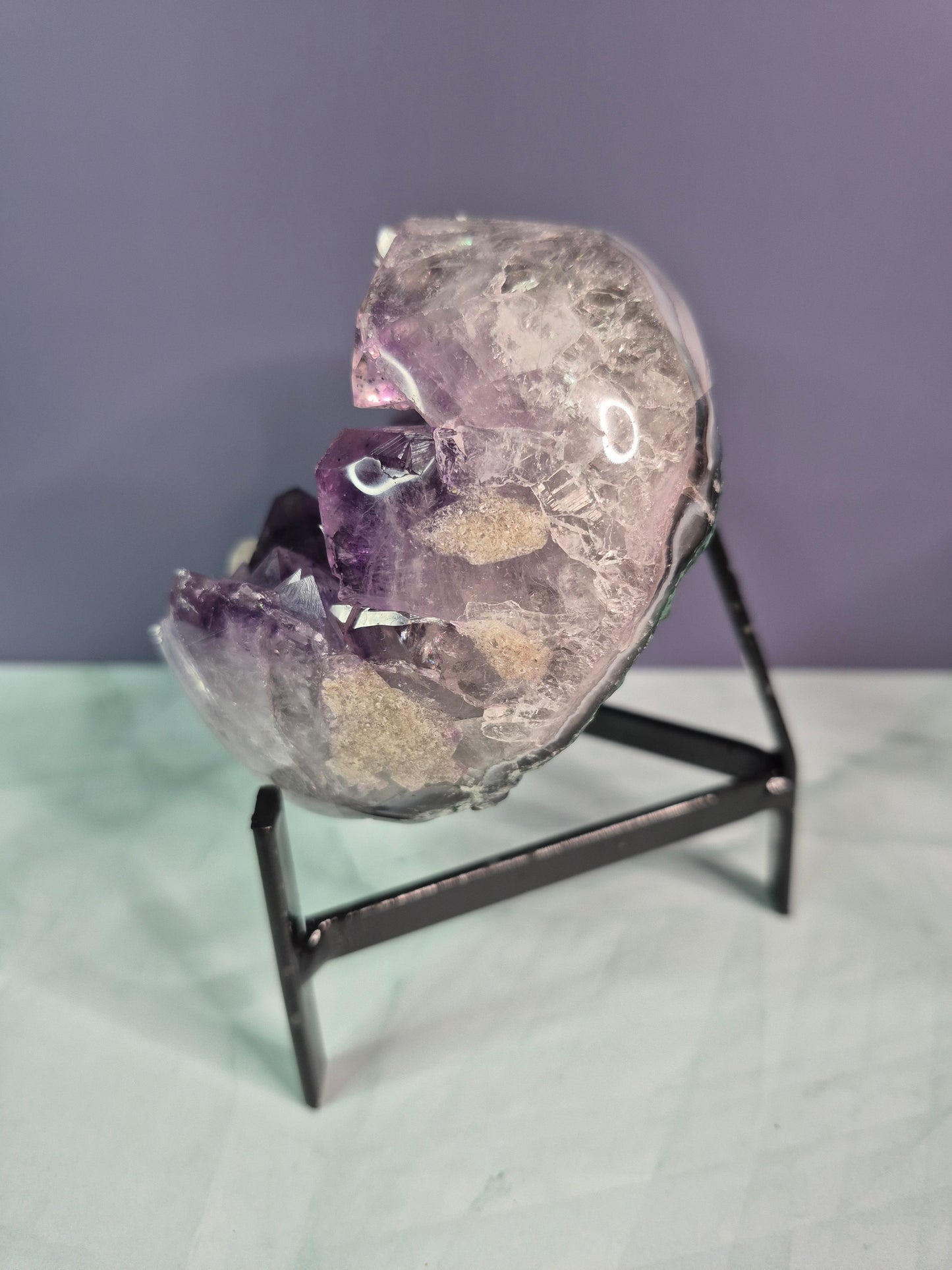 Amethyst Heart with Calcite on Stand