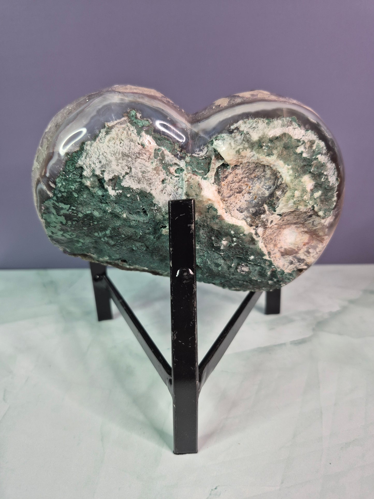 Amethyst Heart with Calcite on Stand