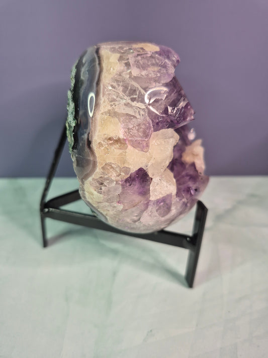 Amethyst Heart with Calcite on Stand