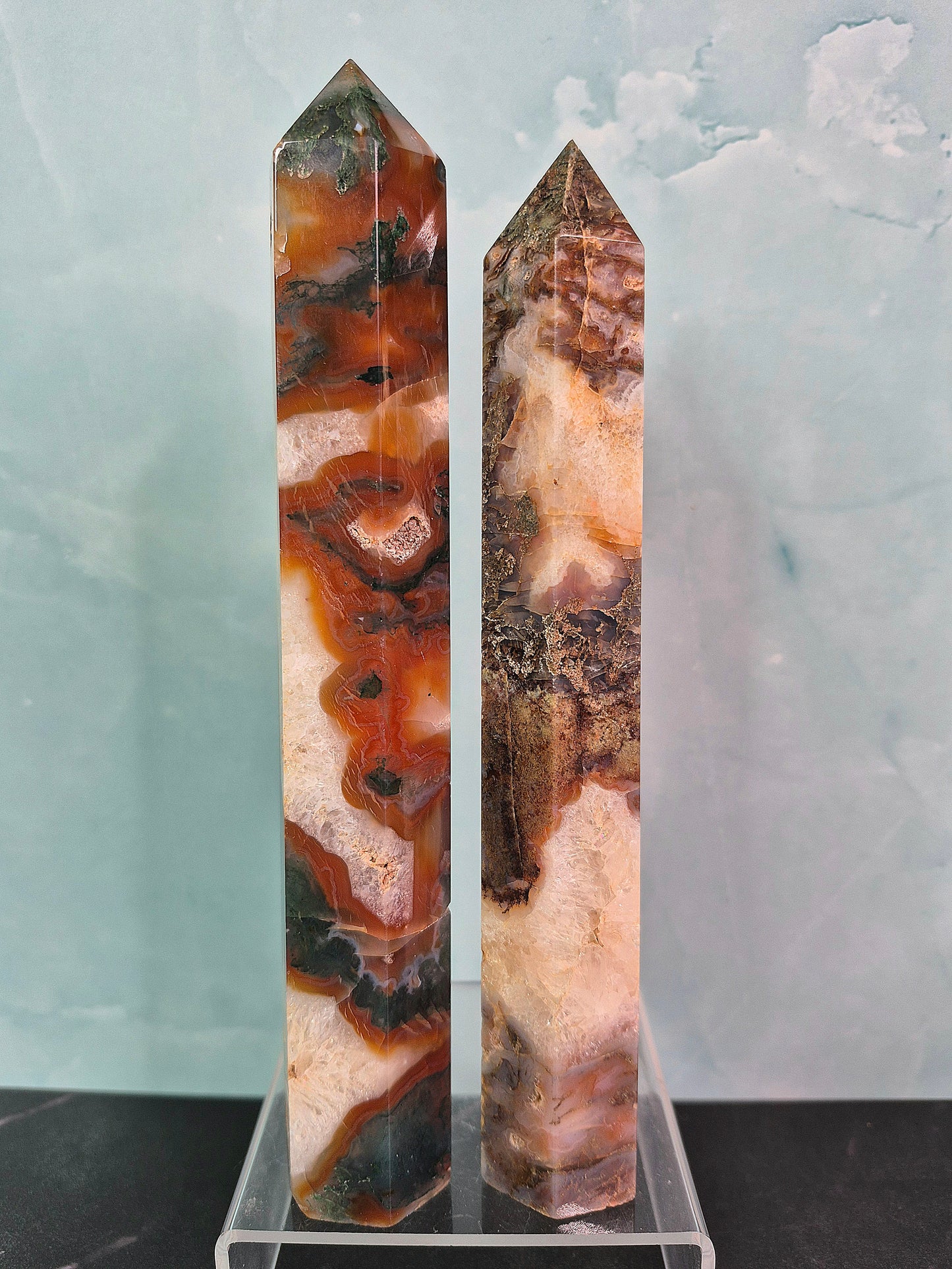 Red Moss Agate Towers