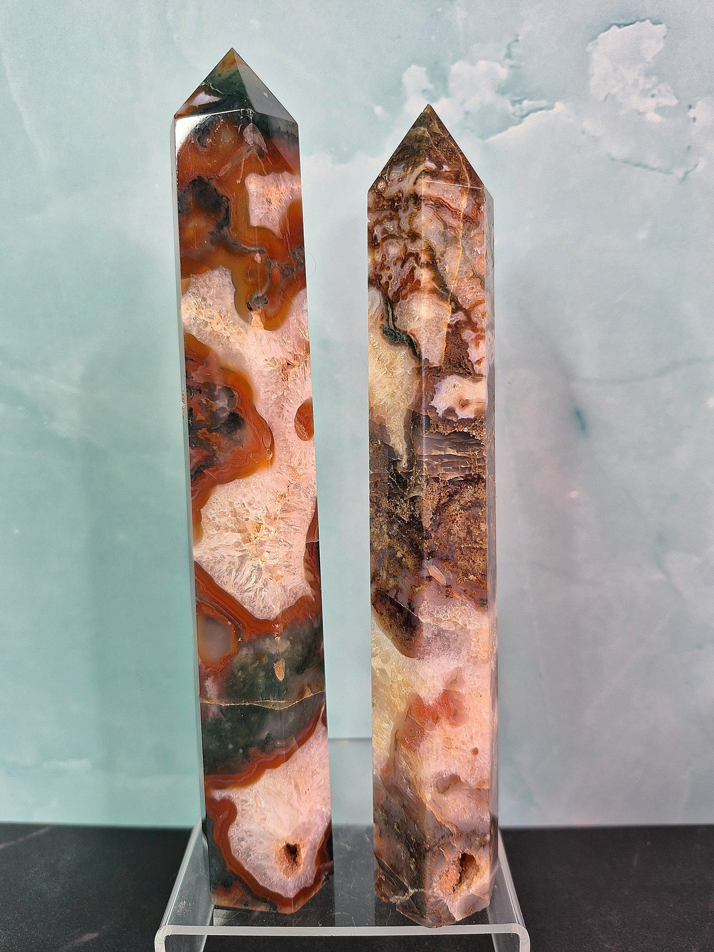 Red Moss Agate Towers