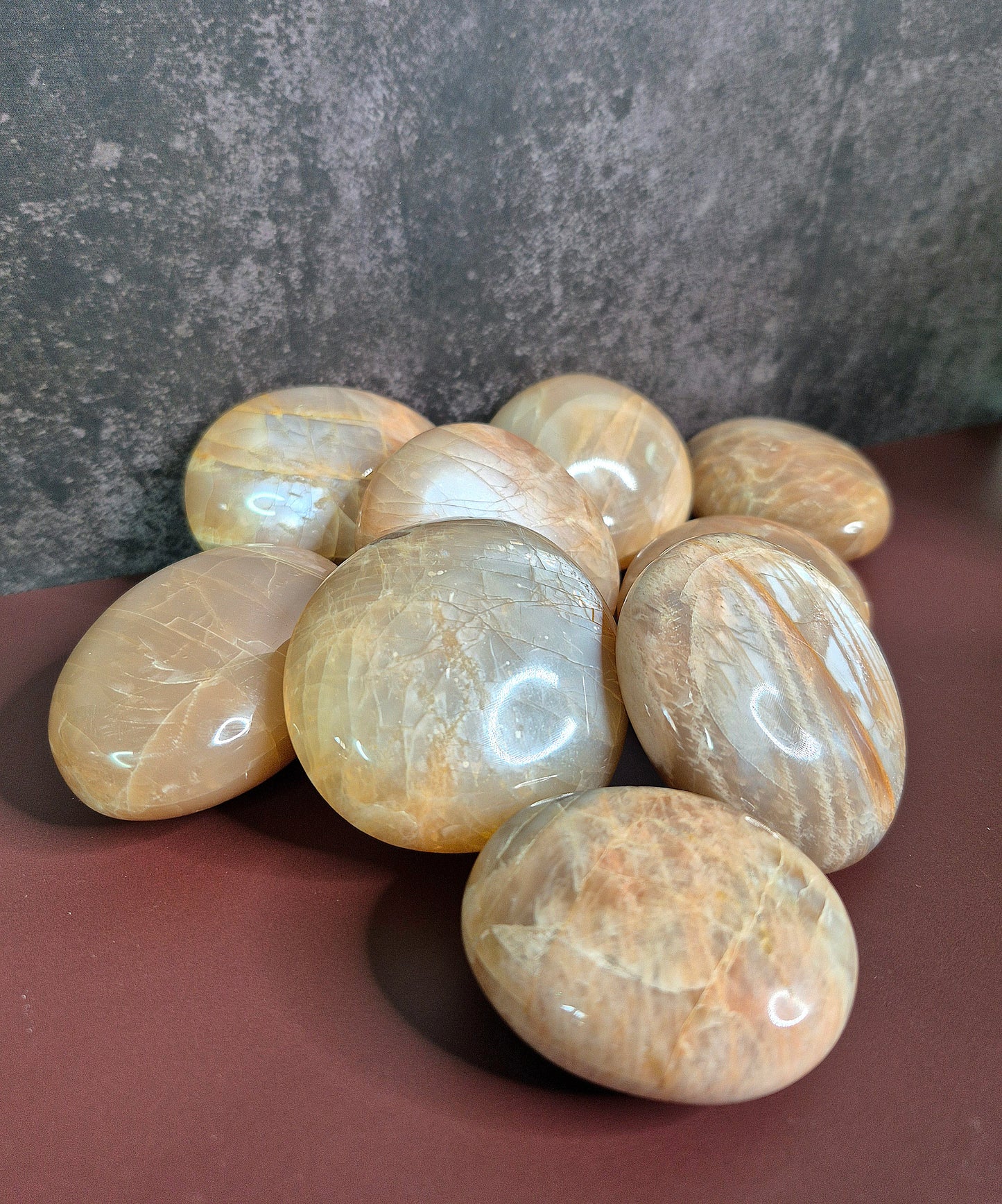 Peach Moonstone Palm Stones