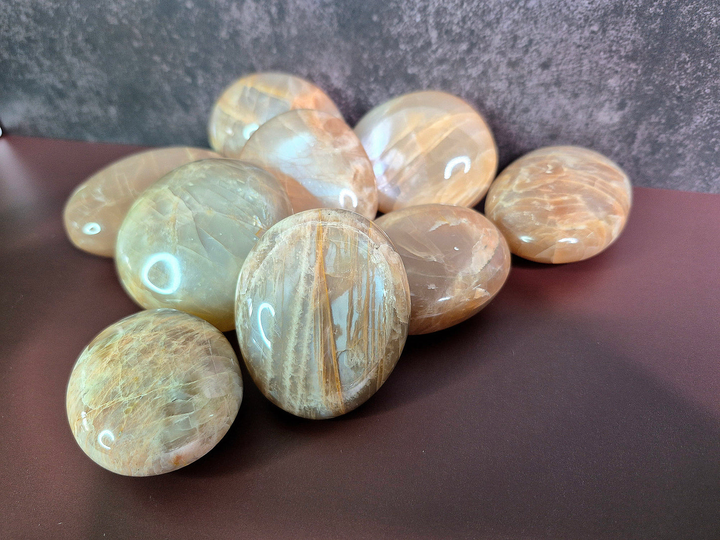 Peach Moonstone Palm Stones