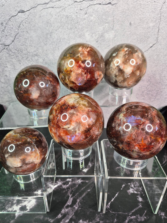 Fire Quartz with Moonstone Spheres