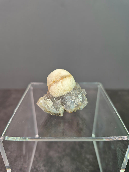 Botryoidal Fluorite Ball on Small Amethyst Cluster