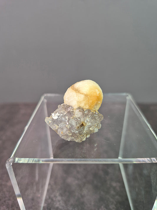 Botryoidal Fluorite Ball on Small Amethyst Cluster