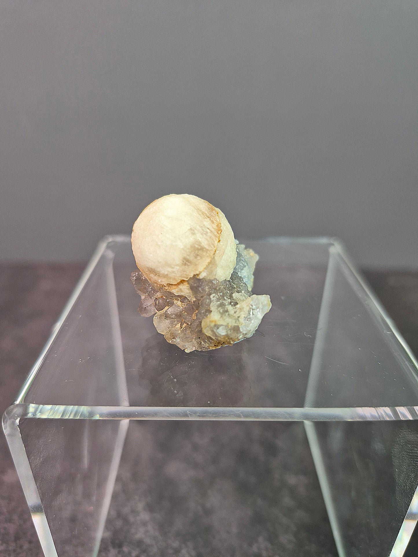 Botryoidal Fluorite Ball on Small Amethyst Cluster
