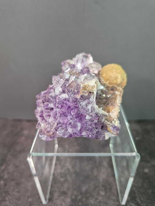 Botryoidal Fluorite Ball on Amethyst Cluster