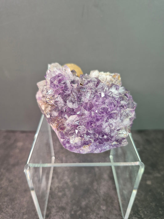 Botryoidal Fluorite Ball on Amethyst Cluster