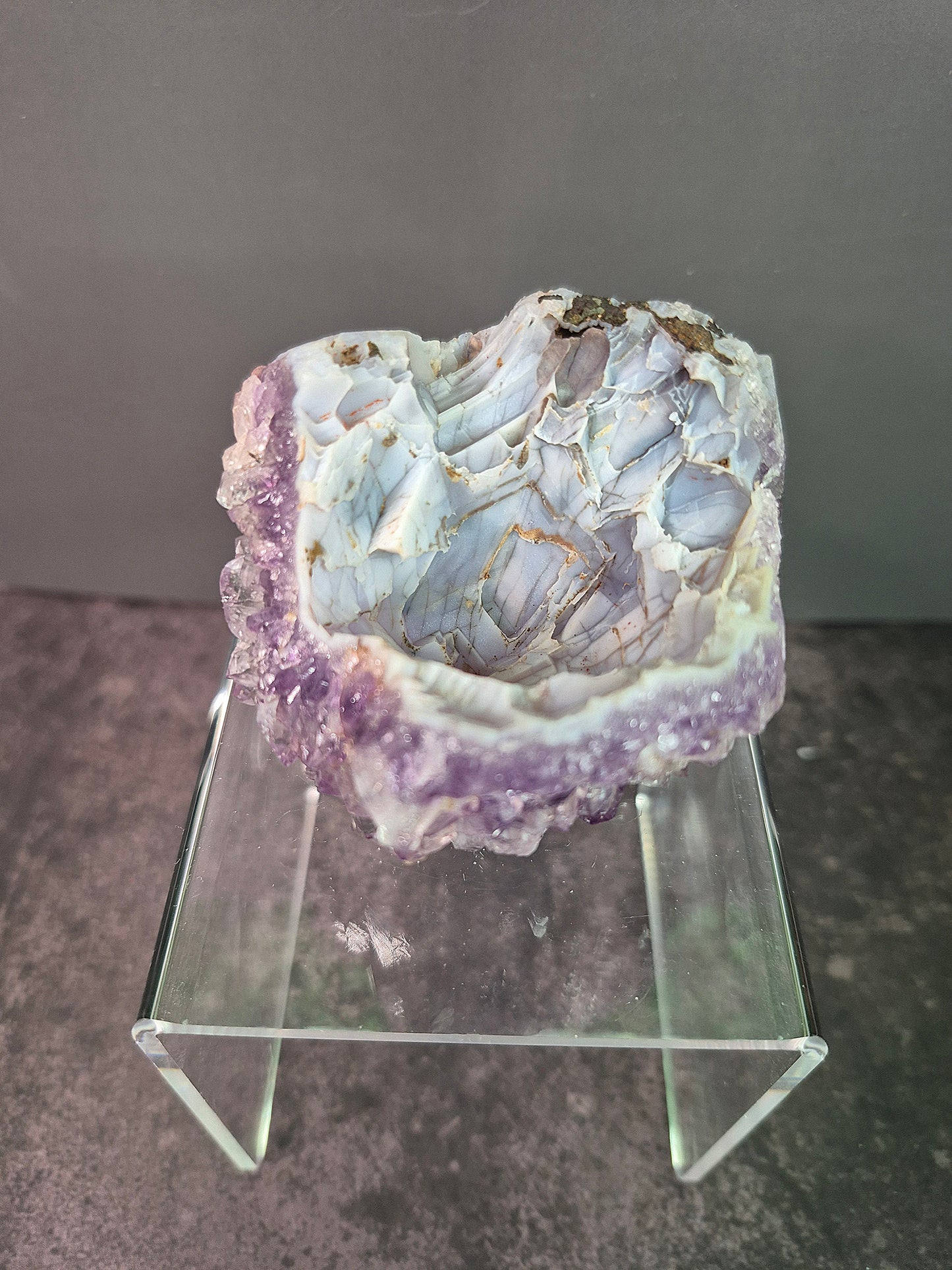 Botryoidal Fluorite Ball on Amethyst Cluster