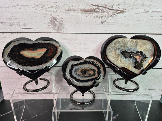Black Agate Hearts with Druzy