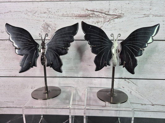 Silver Sheen Obsidian Butterfly Wings on Stands