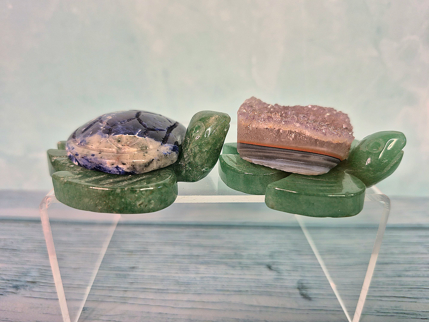 Green Aventurine Turtles with Sodalite and Amethyst