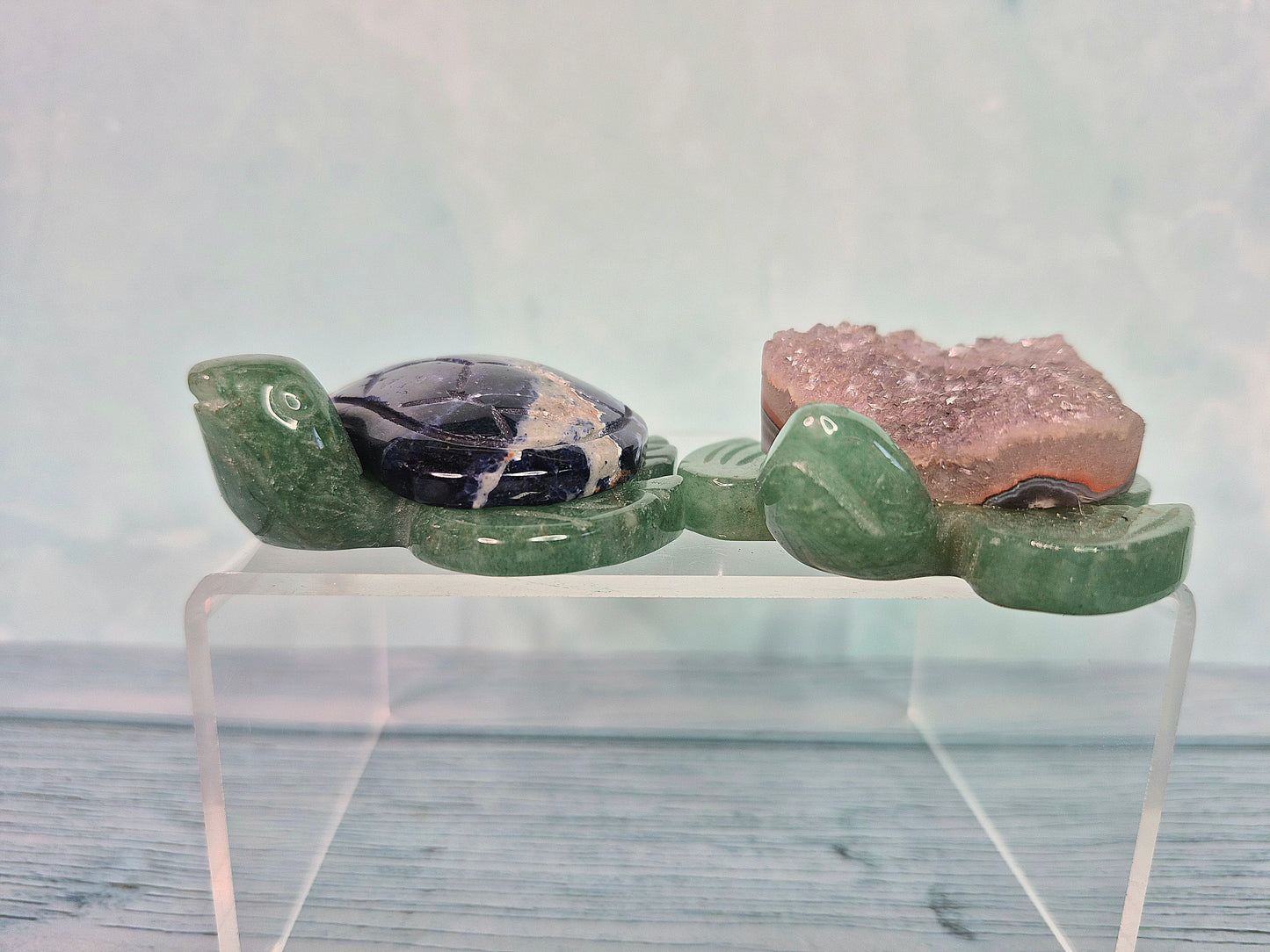 Green Aventurine Turtles with Sodalite and Amethyst