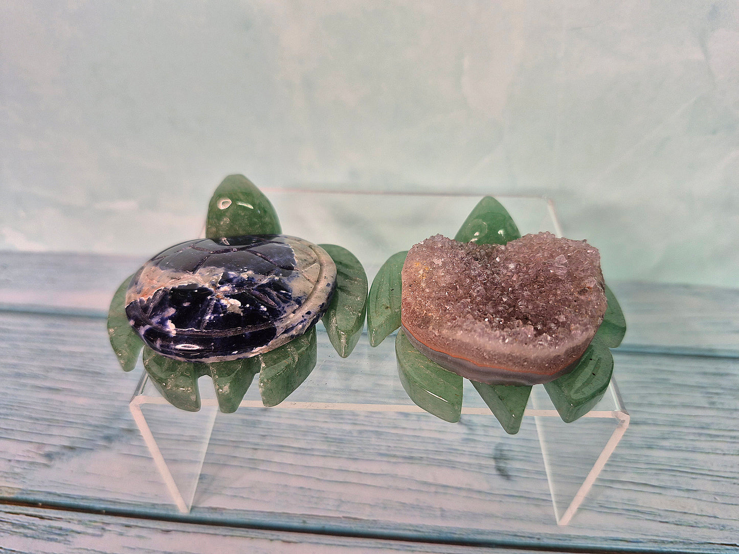 Green Aventurine Turtles with Sodalite and Amethyst