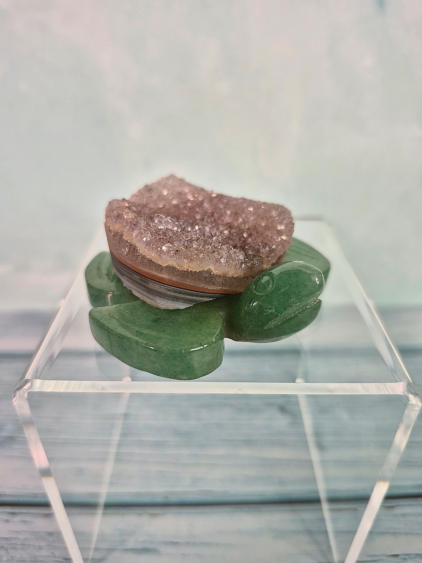 Green Aventurine Turtles with Sodalite and Amethyst