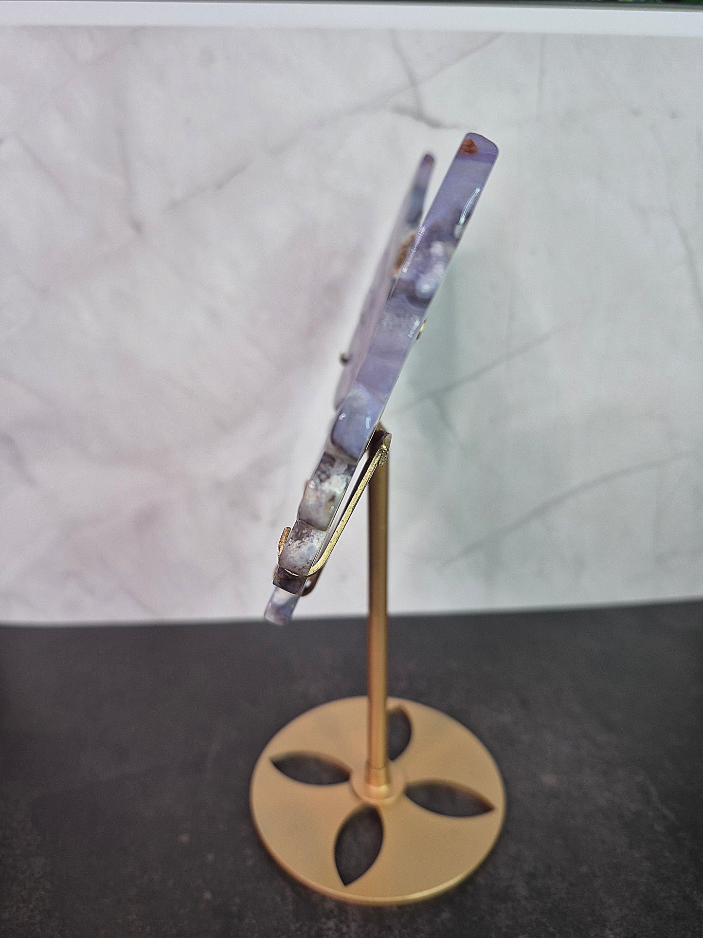 Blue Flower Agate Butterfly Wings on Stand