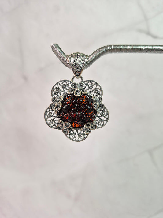 Blood Amber Flower Pendant