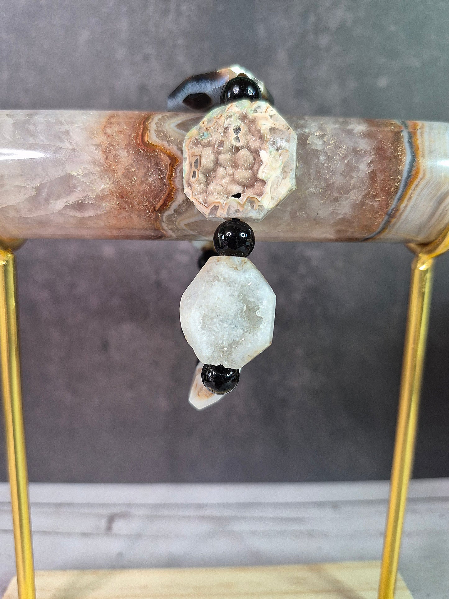 Stunning Black Agate Bracelet with Druzy
