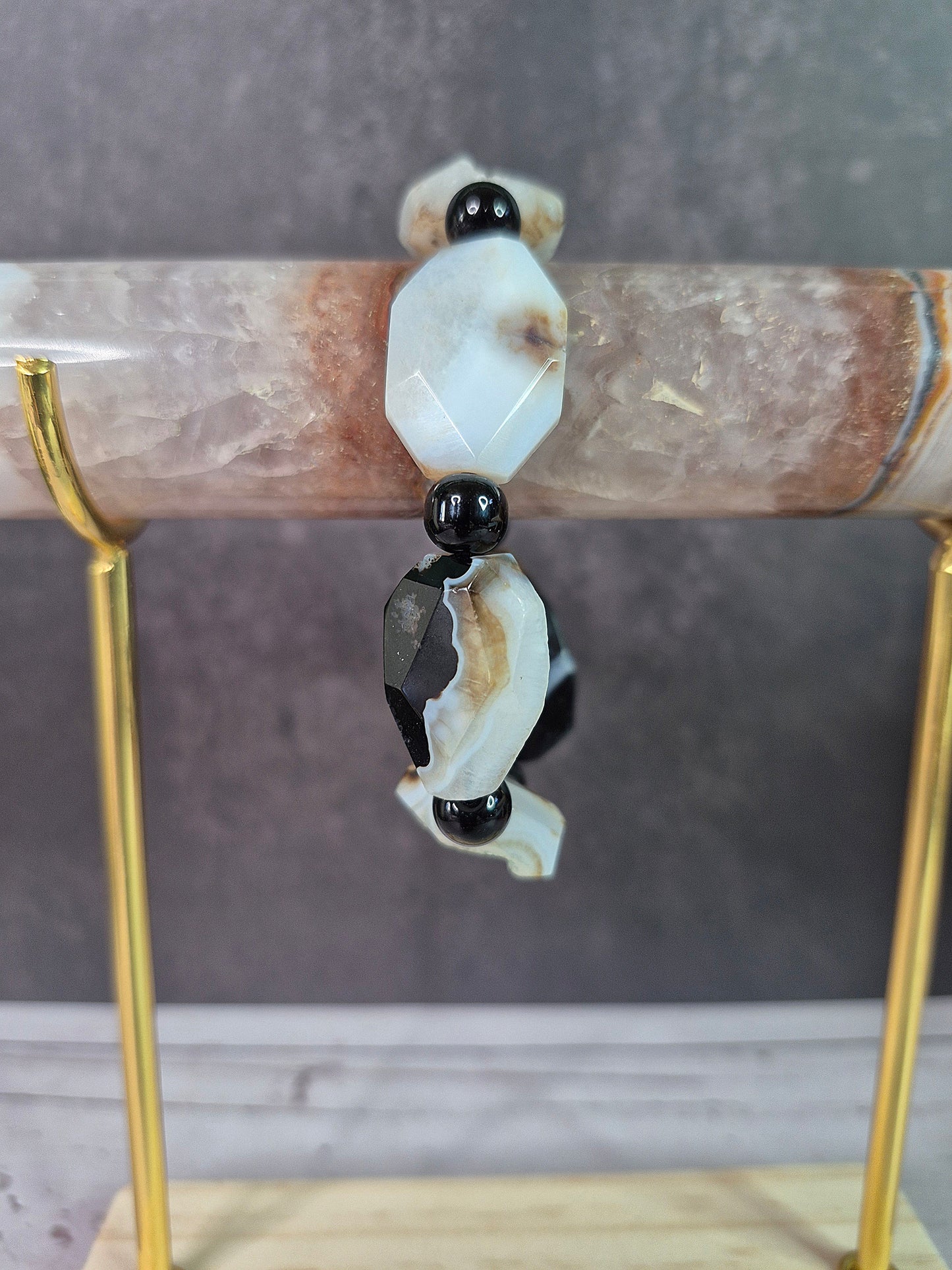 Stunning Black Agate Bracelet with Druzy