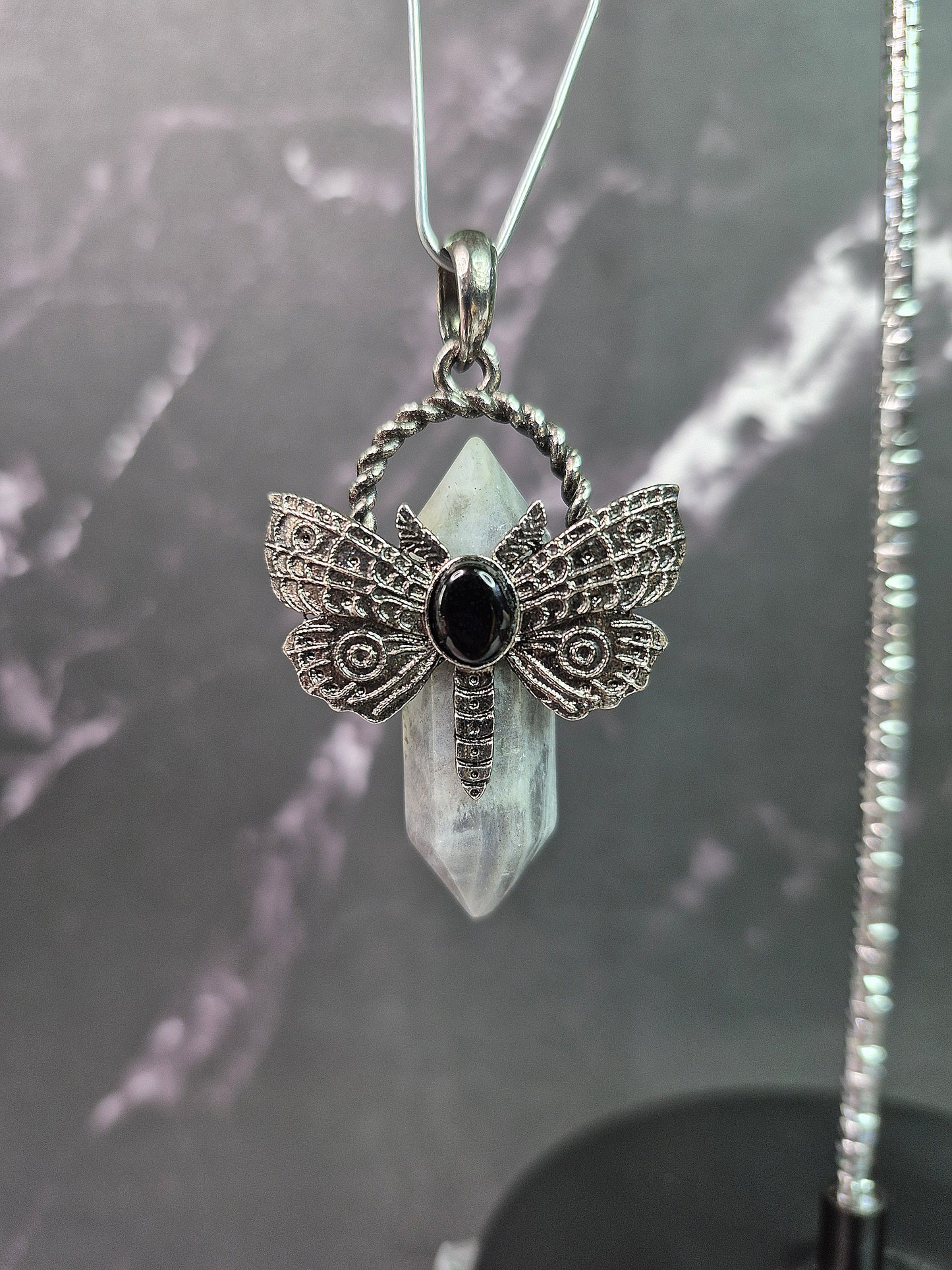Labradorite and Obsidian Double-Terminated Dragonfly Pendant