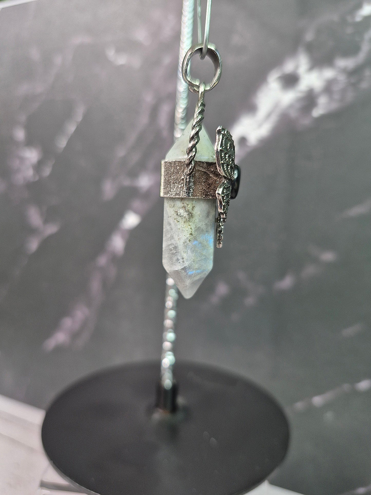 Labradorite and Obsidian Double-Terminated Dragonfly Pendant