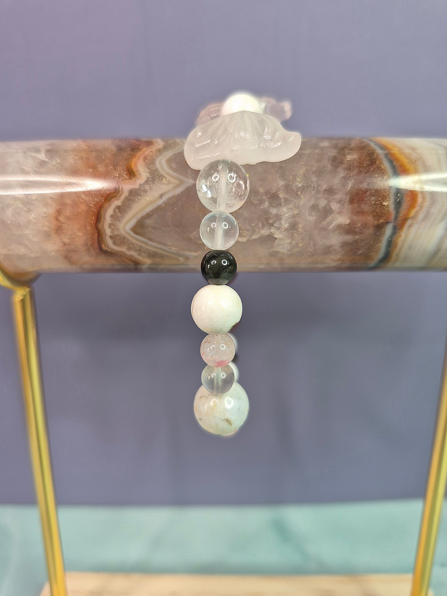 Rose Quartz Butterfly Wing Multi Gem Beaded Bracelet