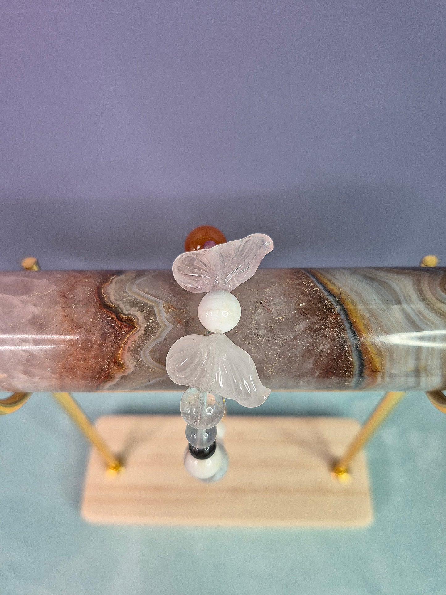 Rose Quartz Butterfly Wing Multi Gem Beaded Bracelet