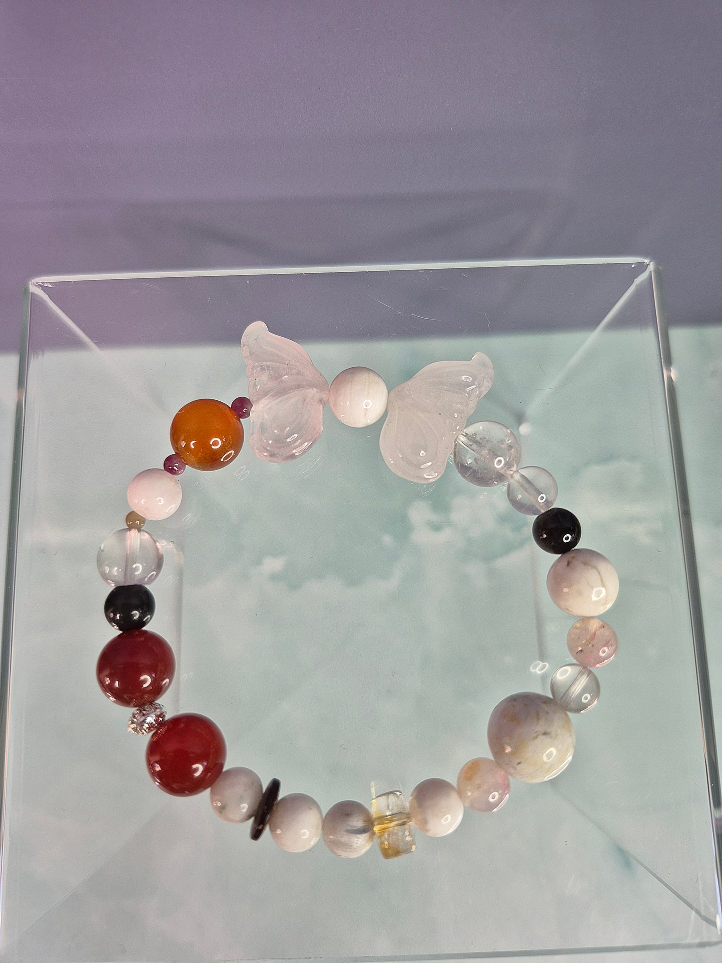 Rose Quartz Butterfly Wing Multi Gem Beaded Bracelet