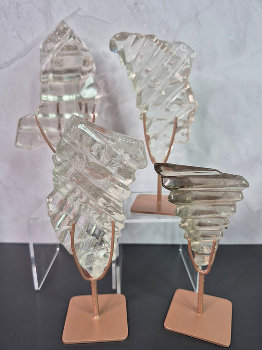 Faceted Smoky Lemurian Freeforms on Stands