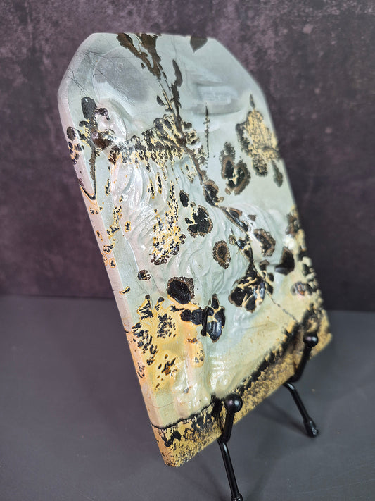 Dendritic Picture Jasper Howling Wolf at Moon Plaque
