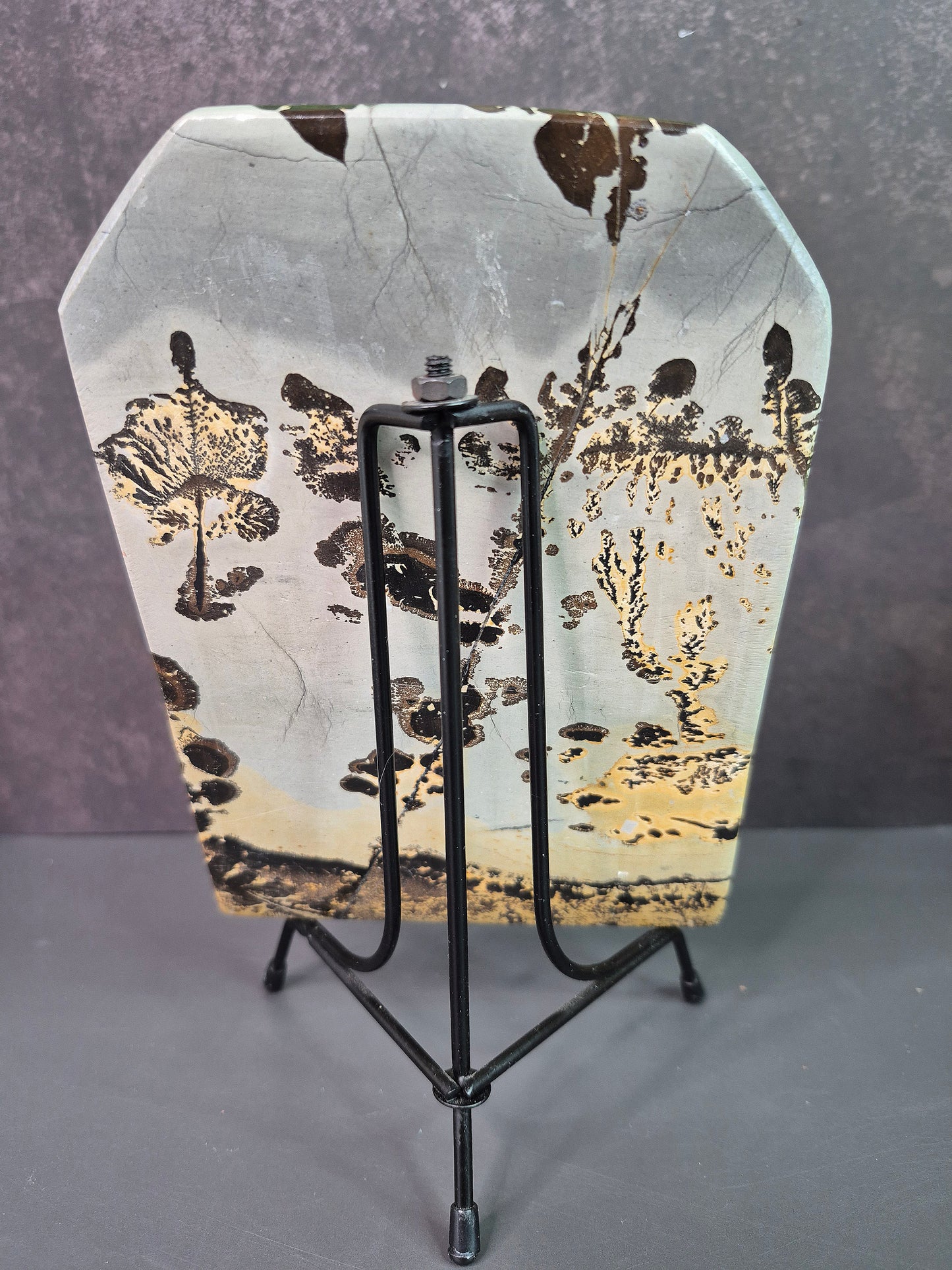Dendritic Picture Jasper Howling Wolf at Moon Plaque