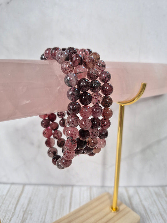 Strawberry Quartz with Garden Quartz Beaded Bracelets