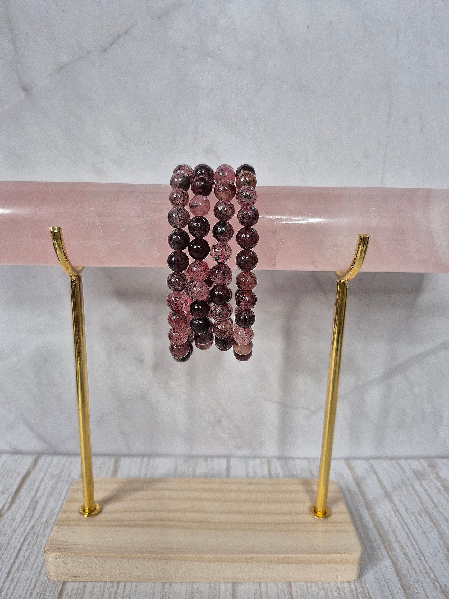 Strawberry Quartz with Garden Quartz Beaded Bracelets
