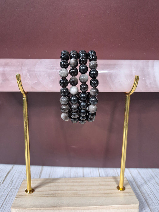 Silver Sheen Obsidian Beaded Bracelets