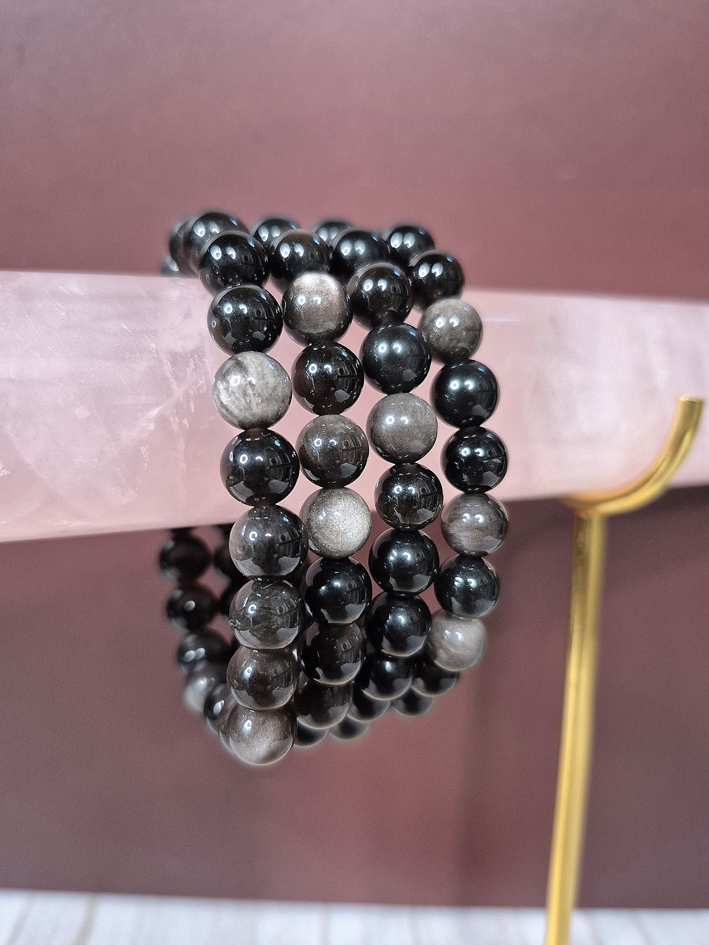 Silver Sheen Obsidian Beaded Bracelets