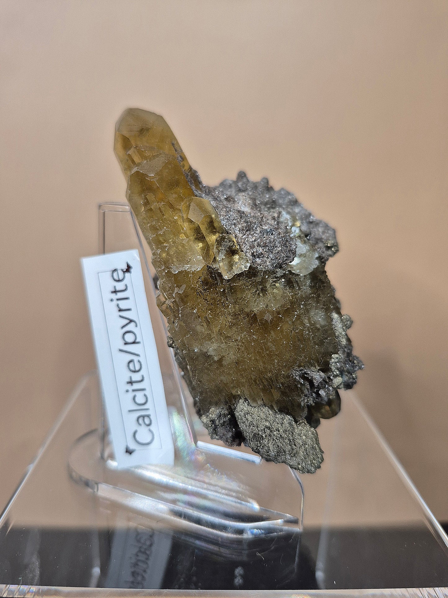 Golden Calcite Crystal with Sphalerite Crystal