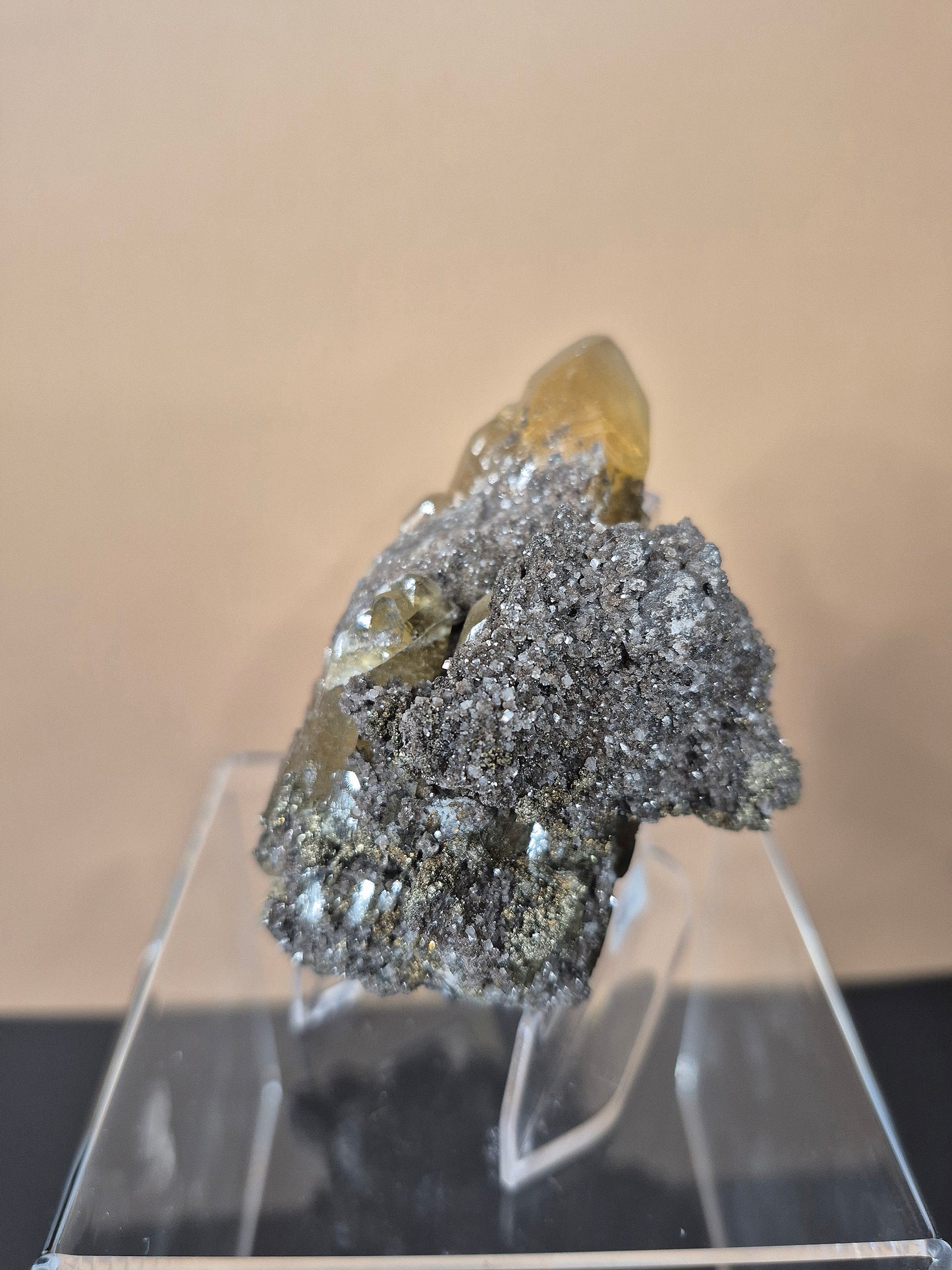 Golden Calcite Crystal with Sphalerite Crystal