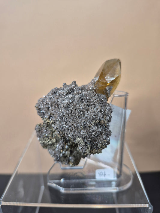 Golden Calcite Crystal with Sphalerite Crystal