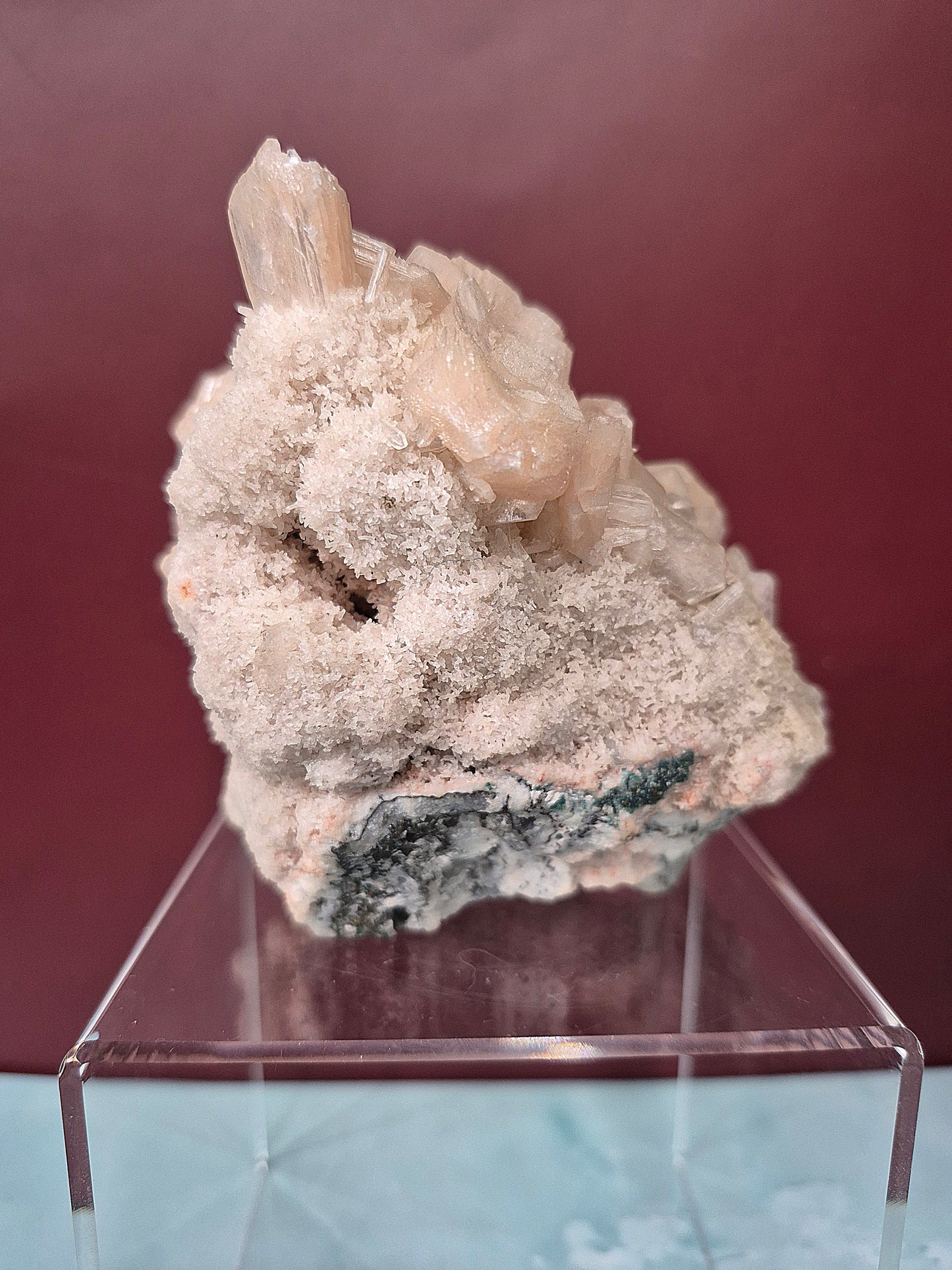 Peach Stilbite on Quartz