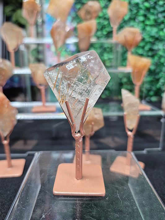 Golden Rutilated Quartz Freeforms with Stands (2)