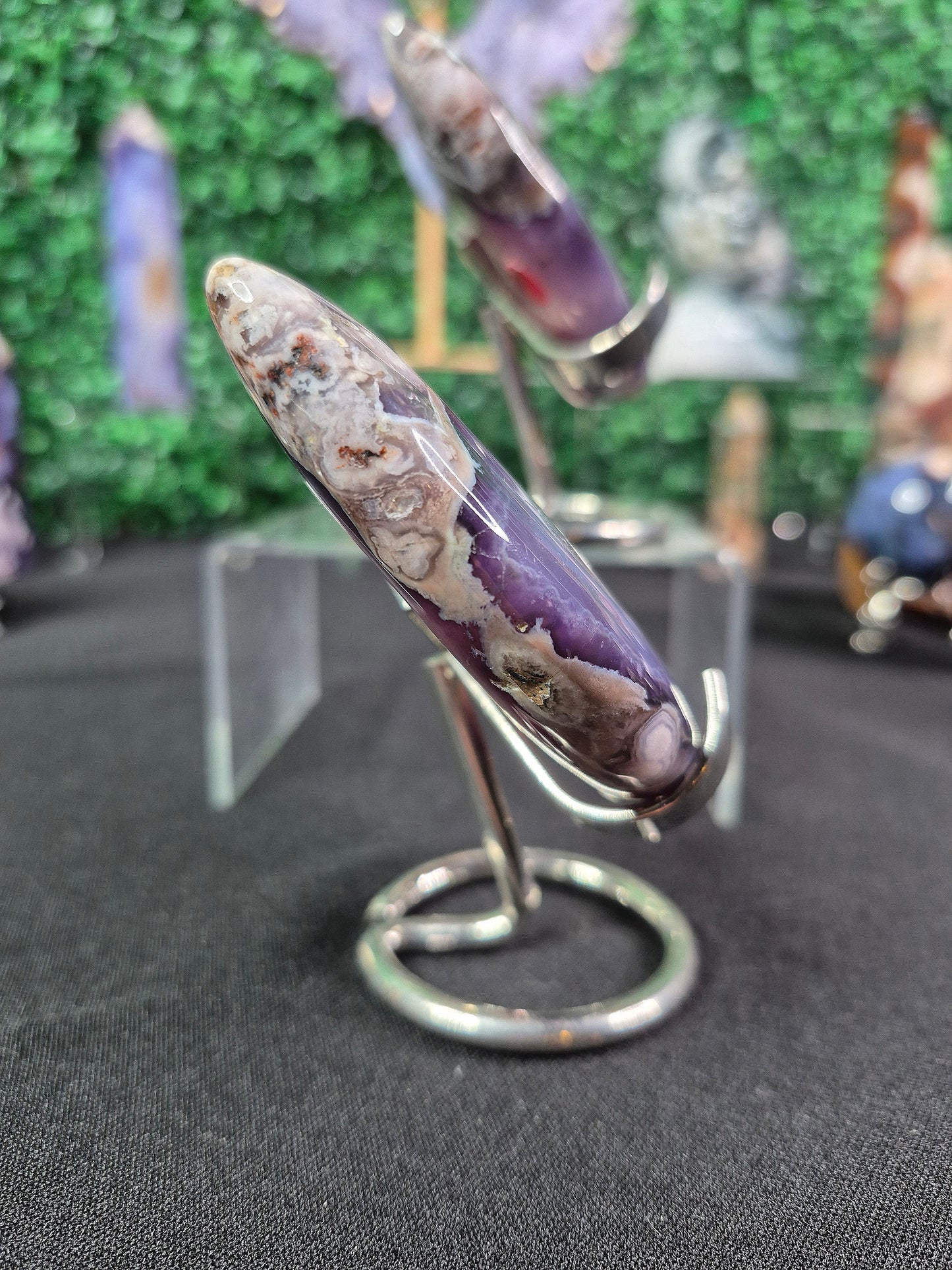 Blue Flower Agate Crescent Moons