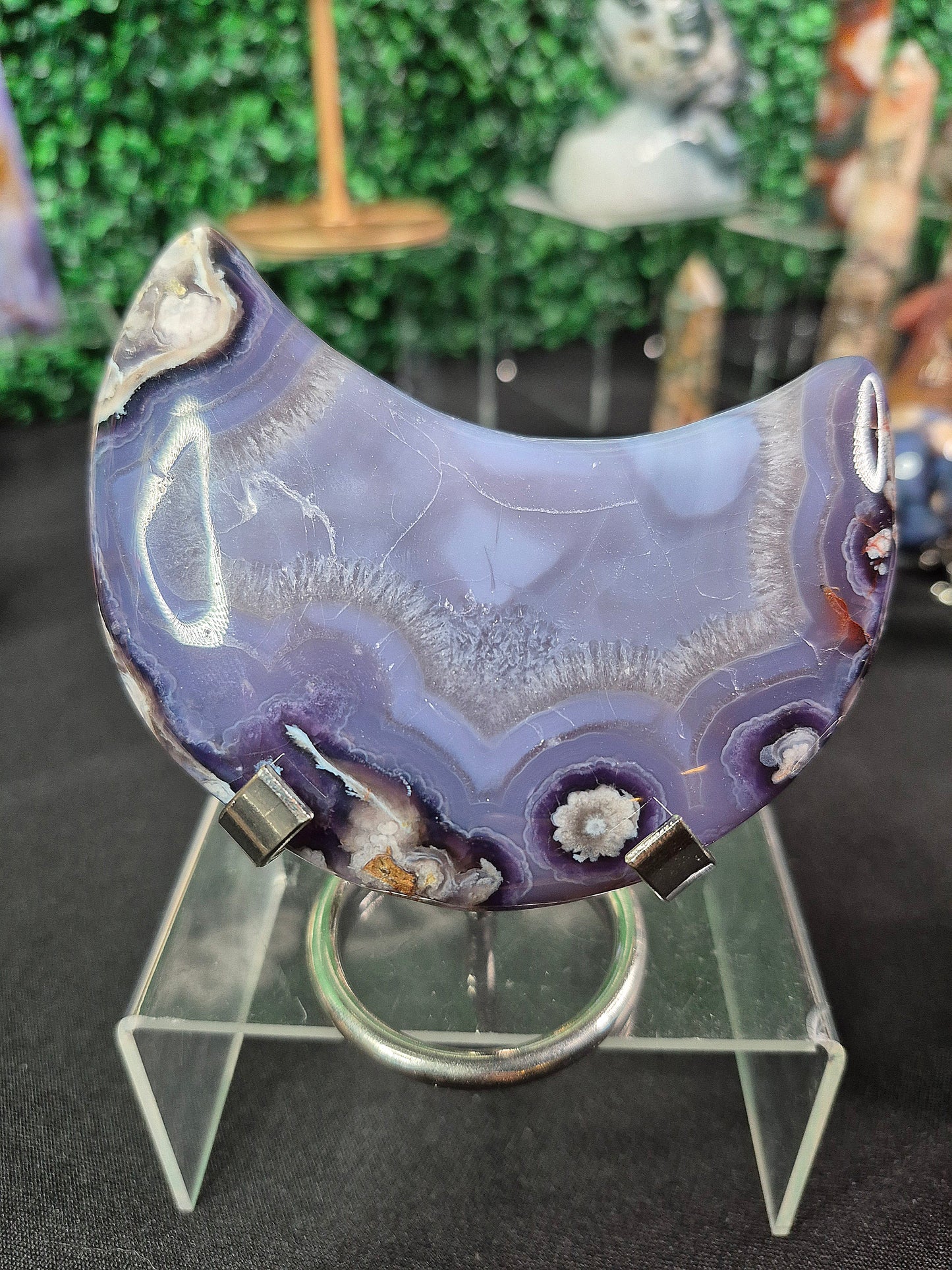 Blue Flower Agate Crescent Moons