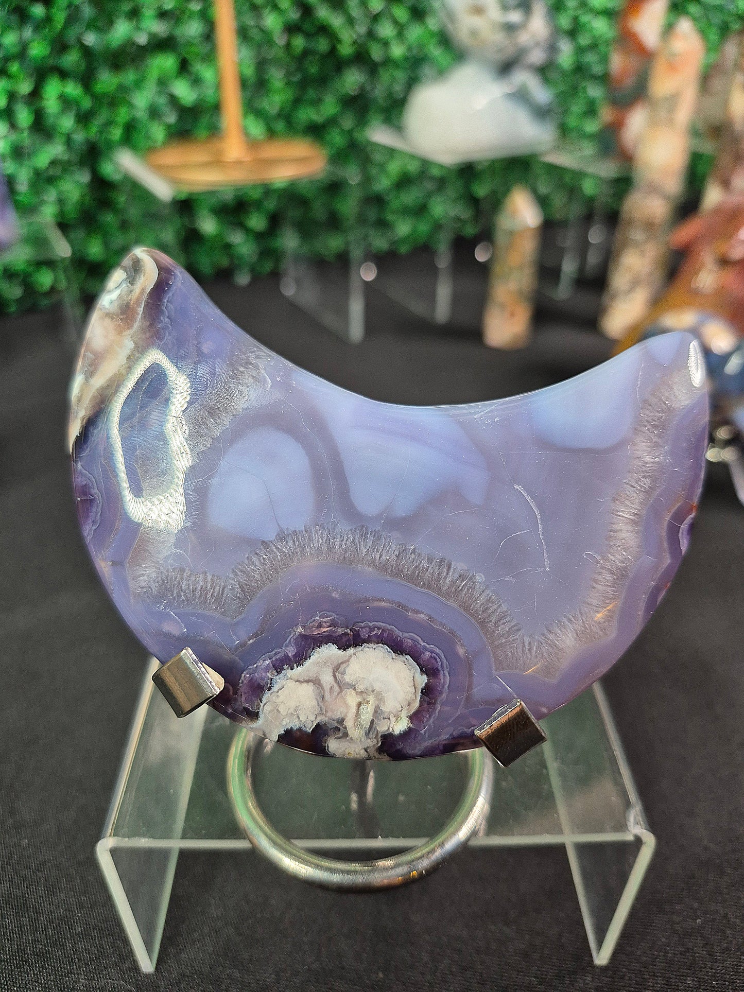 Blue Flower Agate Crescent Moons