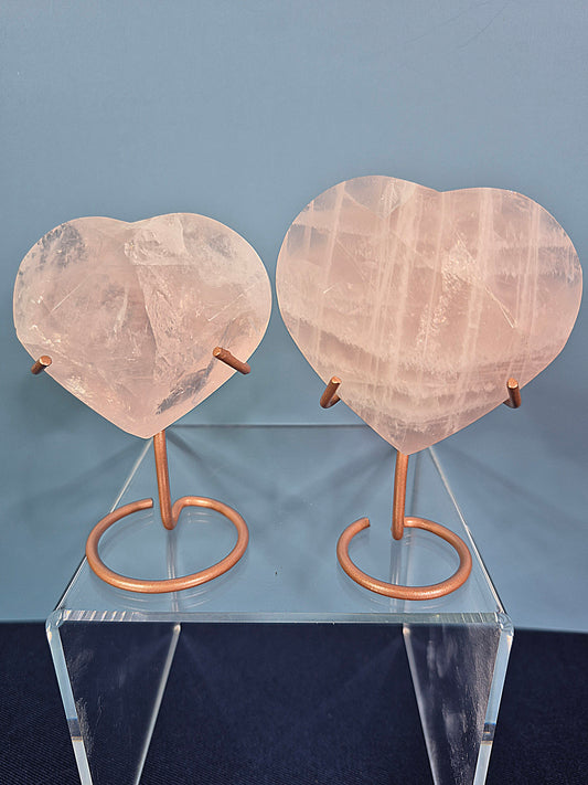 Faceted Rose Quartz Hearts on Stands