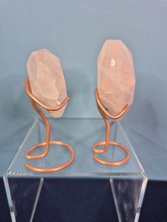 Faceted Rose Quartz Hearts on Stands