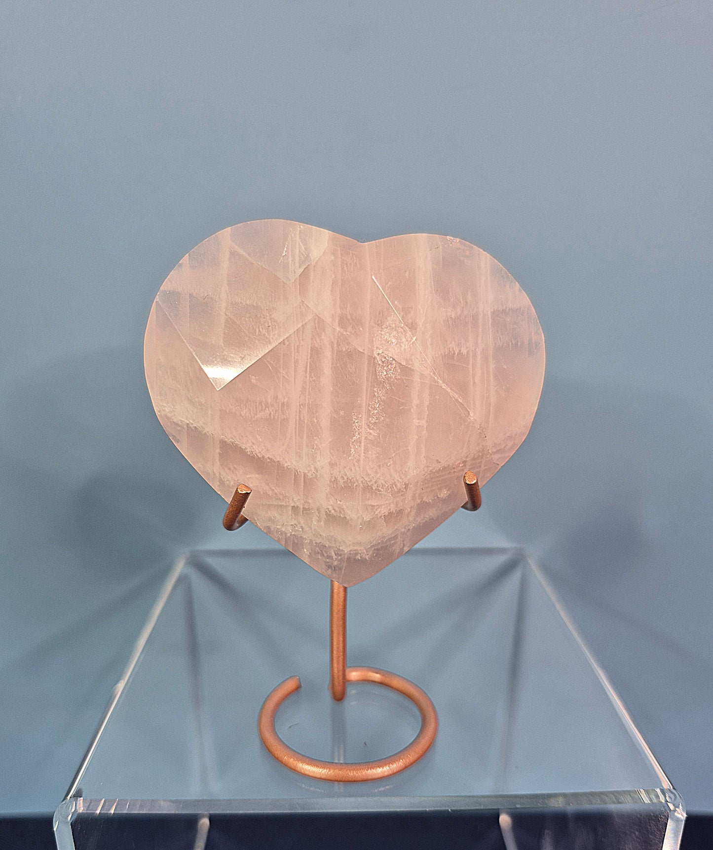 Faceted Rose Quartz Hearts on Stands