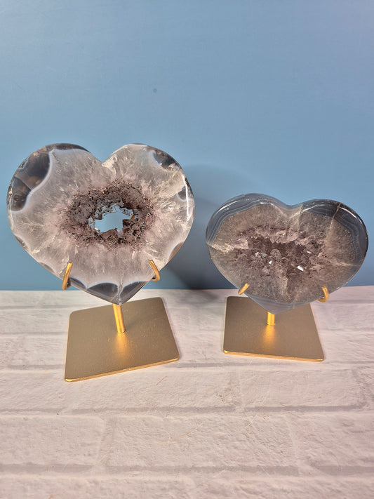 Blue Agate Hearts with Druzy