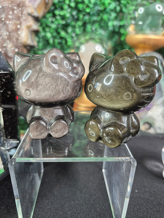 Silver or Gold Sheen Obsidian Hello Kitty